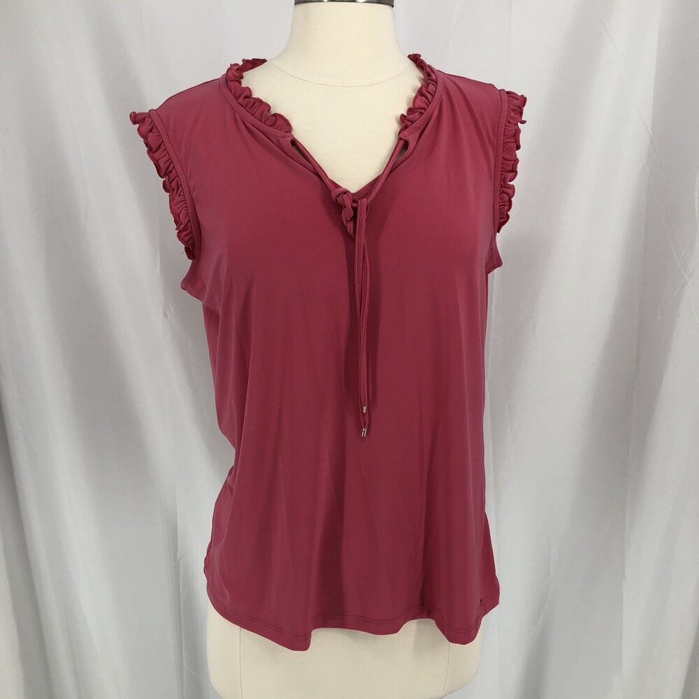 Tommy Hilfiger Women's Pink Ruffle Sleeveless Blouse Shirt Size Medium